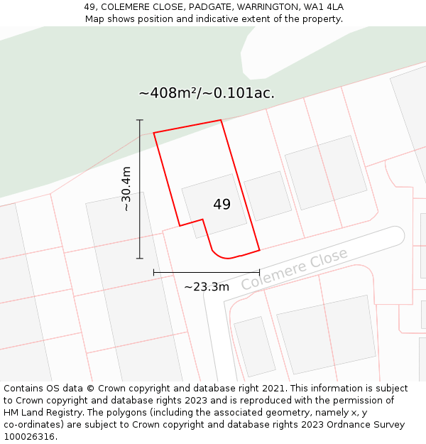49, COLEMERE CLOSE, PADGATE, WARRINGTON, WA1 4LA: Plot and title map