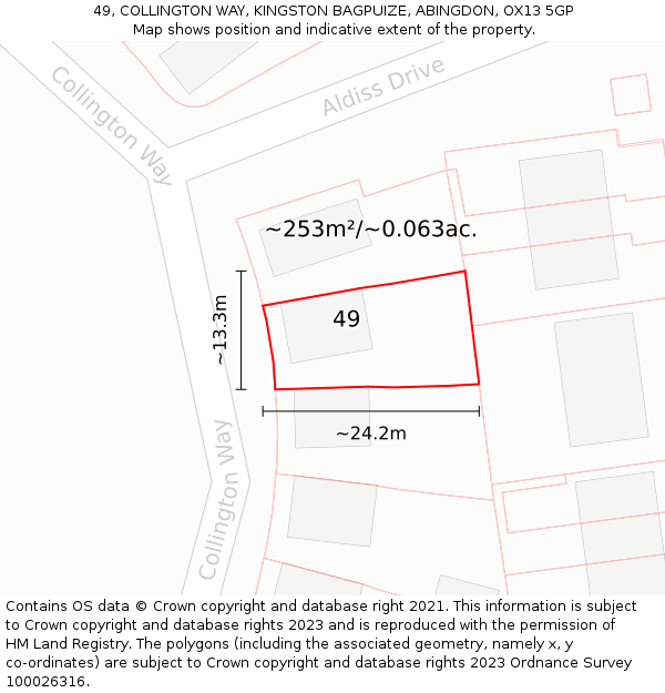 49, COLLINGTON WAY, KINGSTON BAGPUIZE, ABINGDON, OX13 5GP: Plot and title map