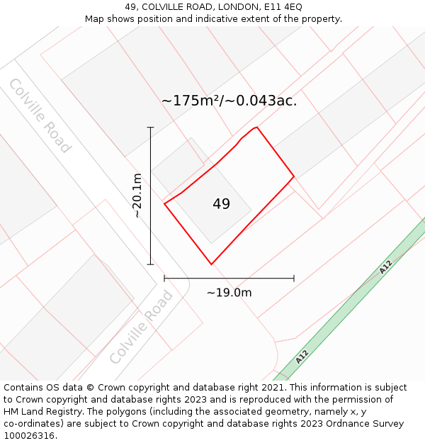 49, COLVILLE ROAD, LONDON, E11 4EQ: Plot and title map