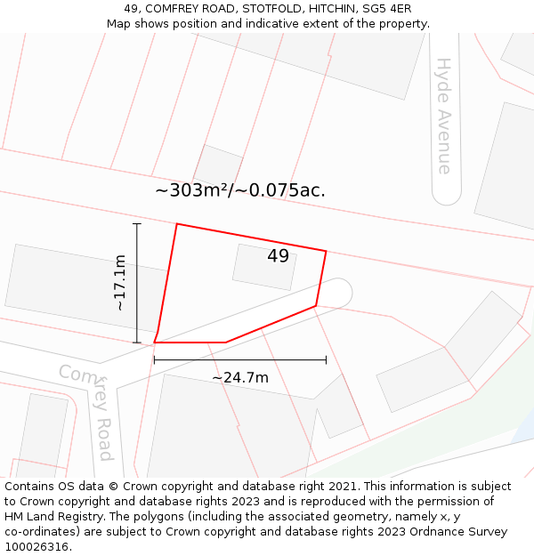 49, COMFREY ROAD, STOTFOLD, HITCHIN, SG5 4ER: Plot and title map