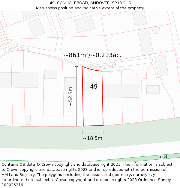 49, CONHOLT ROAD, ANDOVER, SP10 2HS: Plot and title map