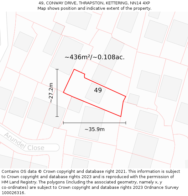 49, CONWAY DRIVE, THRAPSTON, KETTERING, NN14 4XP: Plot and title map