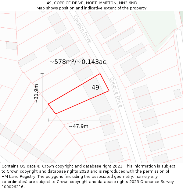 49, COPPICE DRIVE, NORTHAMPTON, NN3 6ND: Plot and title map