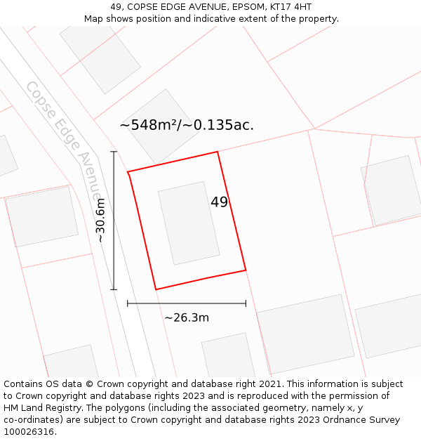 49, COPSE EDGE AVENUE, EPSOM, KT17 4HT: Plot and title map