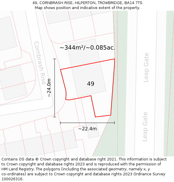 49, CORNBRASH RISE, HILPERTON, TROWBRIDGE, BA14 7TS: Plot and title map