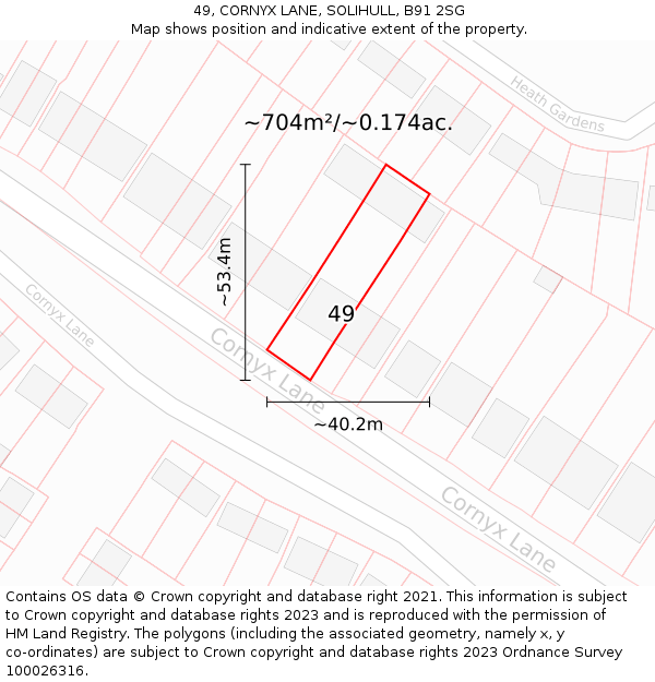 49, CORNYX LANE, SOLIHULL, B91 2SG: Plot and title map