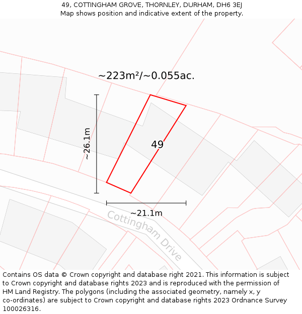 49, COTTINGHAM GROVE, THORNLEY, DURHAM, DH6 3EJ: Plot and title map