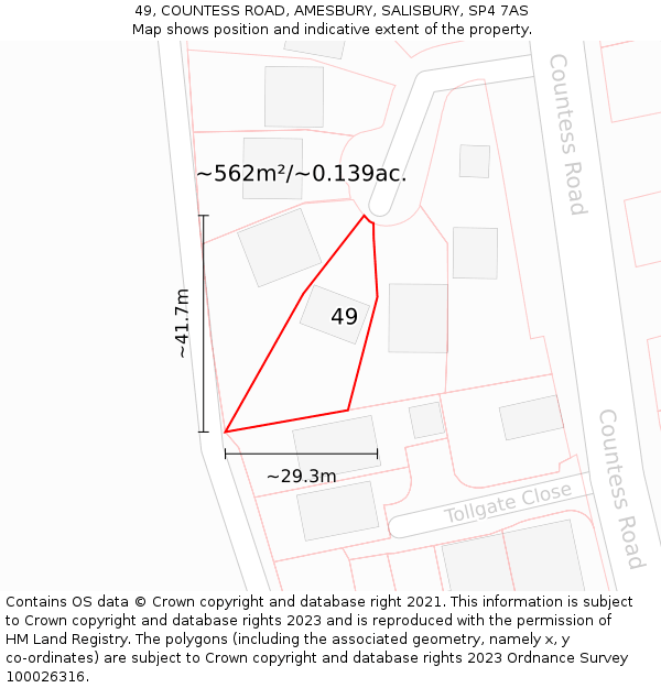 49, COUNTESS ROAD, AMESBURY, SALISBURY, SP4 7AS: Plot and title map