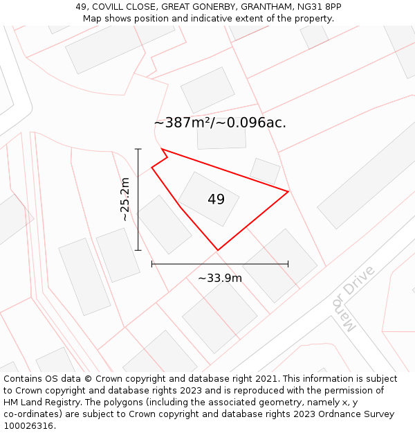 49, COVILL CLOSE, GREAT GONERBY, GRANTHAM, NG31 8PP: Plot and title map
