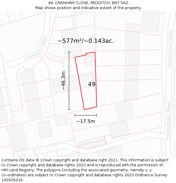 49, CRANHAM CLOSE, REDDITCH, B97 5AZ: Plot and title map