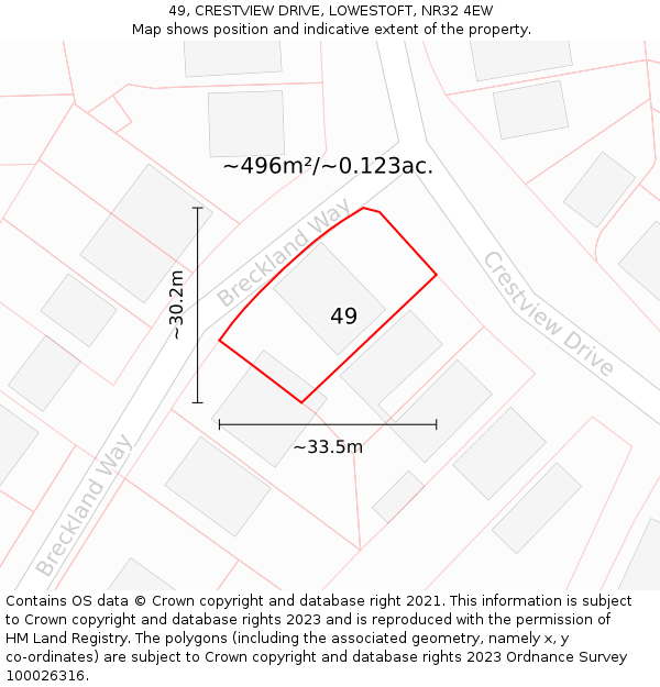 49, CRESTVIEW DRIVE, LOWESTOFT, NR32 4EW: Plot and title map