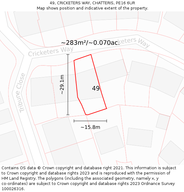 49, CRICKETERS WAY, CHATTERIS, PE16 6UR: Plot and title map