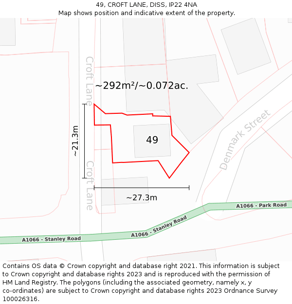 49, CROFT LANE, DISS, IP22 4NA: Plot and title map