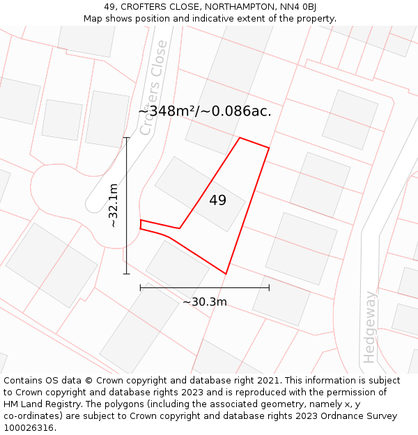 49, CROFTERS CLOSE, NORTHAMPTON, NN4 0BJ: Plot and title map
