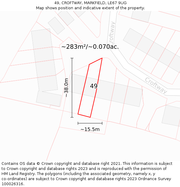 49, CROFTWAY, MARKFIELD, LE67 9UG: Plot and title map