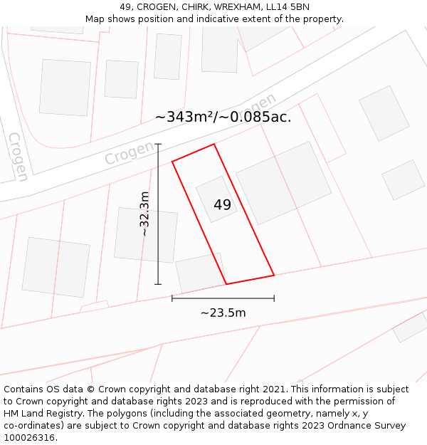 49, CROGEN, CHIRK, WREXHAM, LL14 5BN: Plot and title map