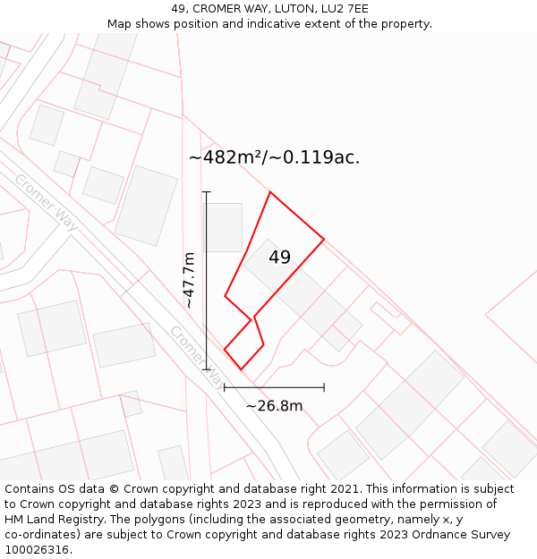 49, CROMER WAY, LUTON, LU2 7EE: Plot and title map