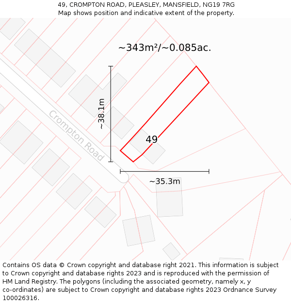 49, CROMPTON ROAD, PLEASLEY, MANSFIELD, NG19 7RG: Plot and title map