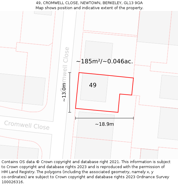 49, CROMWELL CLOSE, NEWTOWN, BERKELEY, GL13 9GA: Plot and title map