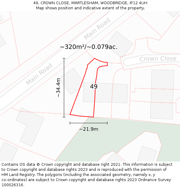 49, CROWN CLOSE, MARTLESHAM, WOODBRIDGE, IP12 4UH: Plot and title map