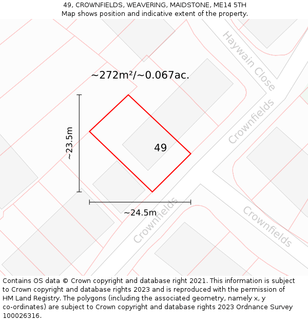 49, CROWNFIELDS, WEAVERING, MAIDSTONE, ME14 5TH: Plot and title map