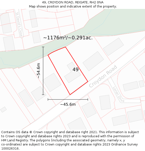 49, CROYDON ROAD, REIGATE, RH2 0NA: Plot and title map