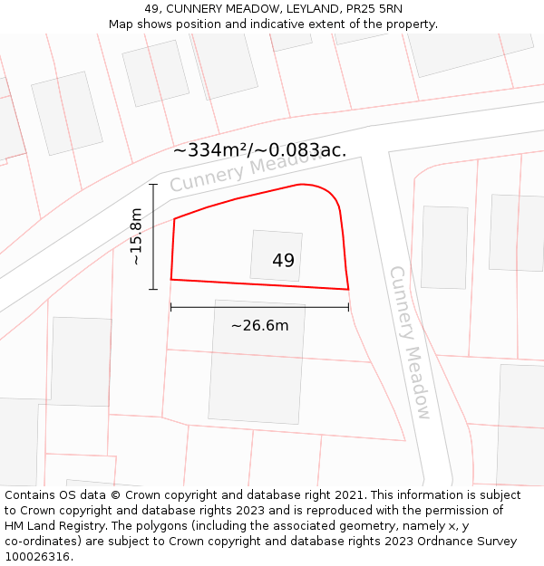 49, CUNNERY MEADOW, LEYLAND, PR25 5RN: Plot and title map