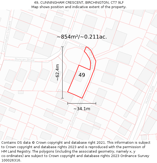 49, CUNNINGHAM CRESCENT, BIRCHINGTON, CT7 9LF: Plot and title map