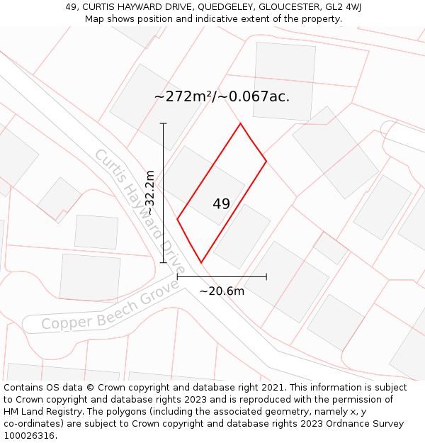 49, CURTIS HAYWARD DRIVE, QUEDGELEY, GLOUCESTER, GL2 4WJ: Plot and title map