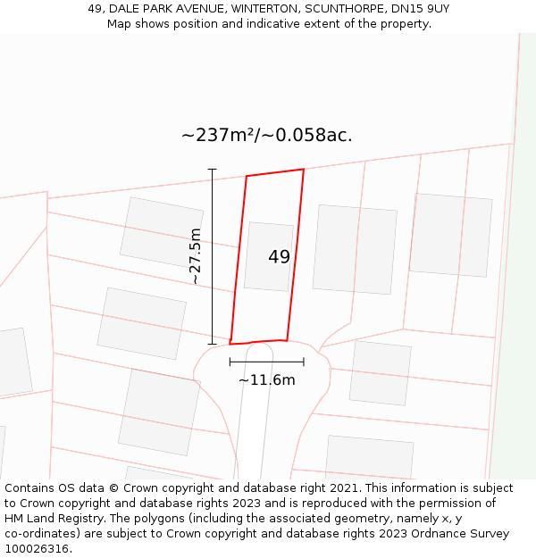 49, DALE PARK AVENUE, WINTERTON, SCUNTHORPE, DN15 9UY: Plot and title map