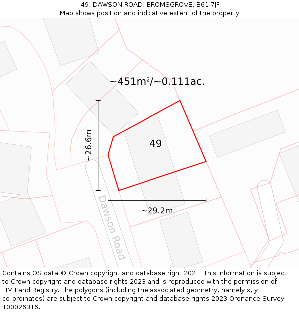 49, DAWSON ROAD, BROMSGROVE, B61 7JF: Plot and title map