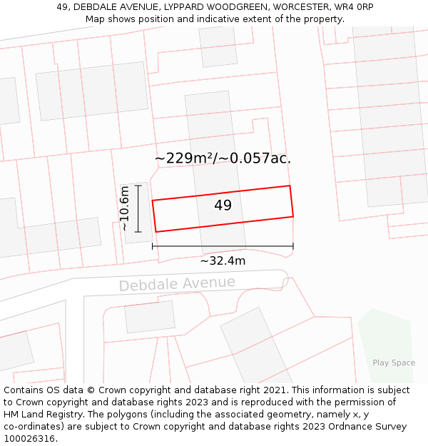 49, DEBDALE AVENUE, LYPPARD WOODGREEN, WORCESTER, WR4 0RP: Plot and title map