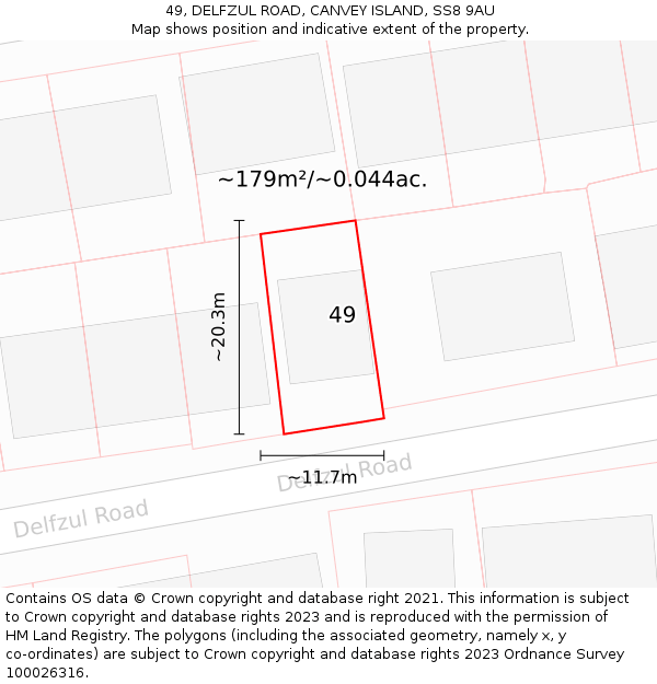 49, DELFZUL ROAD, CANVEY ISLAND, SS8 9AU: Plot and title map