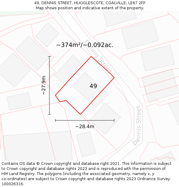 49, DENNIS STREET, HUGGLESCOTE, COALVILLE, LE67 2FP: Plot and title map
