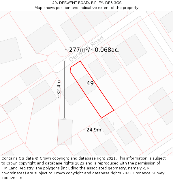 49, DERWENT ROAD, RIPLEY, DE5 3GS: Plot and title map