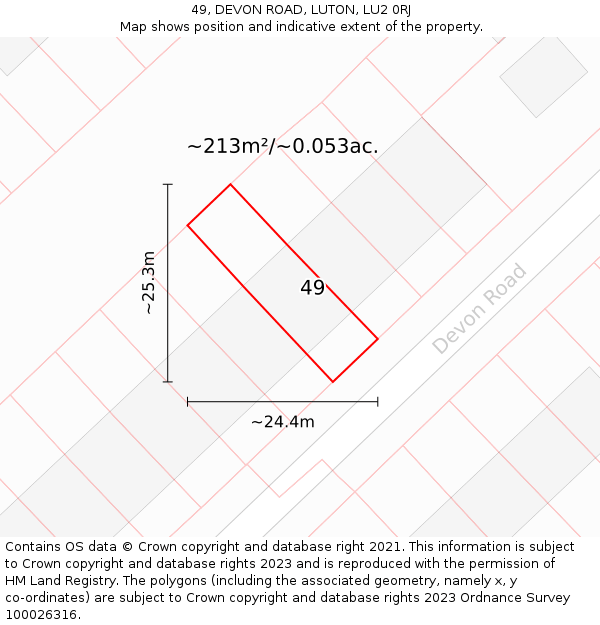 49, DEVON ROAD, LUTON, LU2 0RJ: Plot and title map