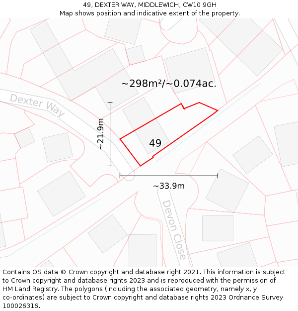 49, DEXTER WAY, MIDDLEWICH, CW10 9GH: Plot and title map