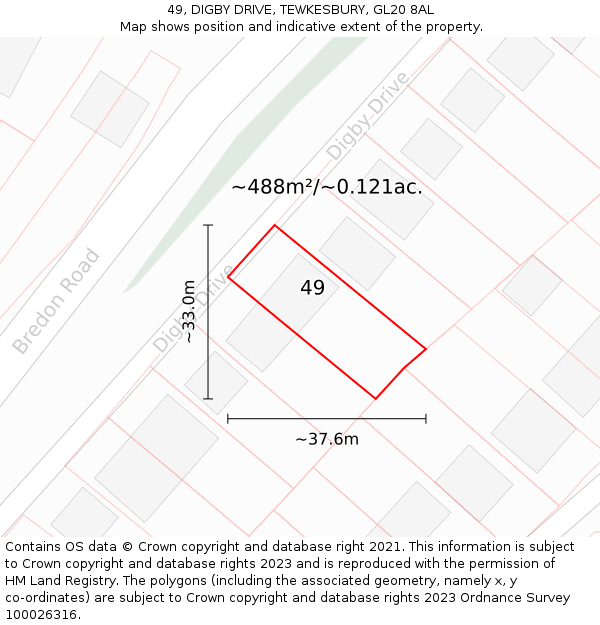 49, DIGBY DRIVE, TEWKESBURY, GL20 8AL: Plot and title map
