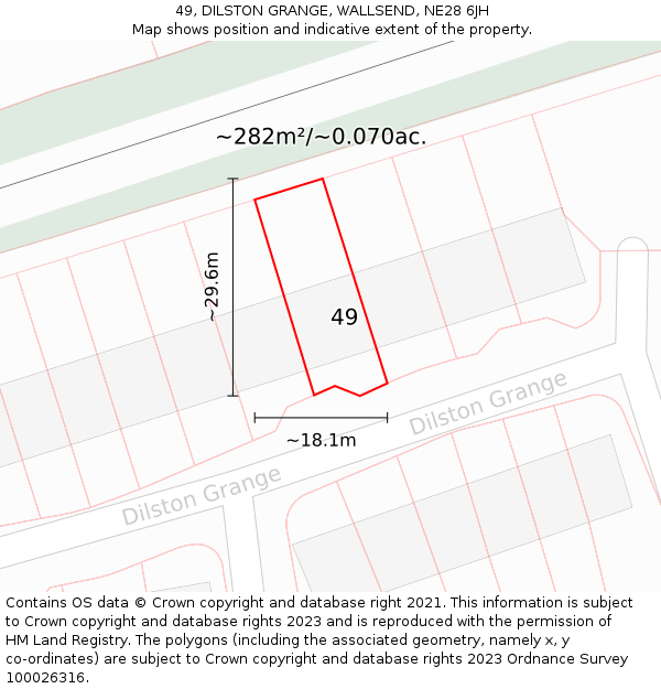 49, DILSTON GRANGE, WALLSEND, NE28 6JH: Plot and title map