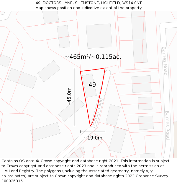 49, DOCTORS LANE, SHENSTONE, LICHFIELD, WS14 0NT: Plot and title map