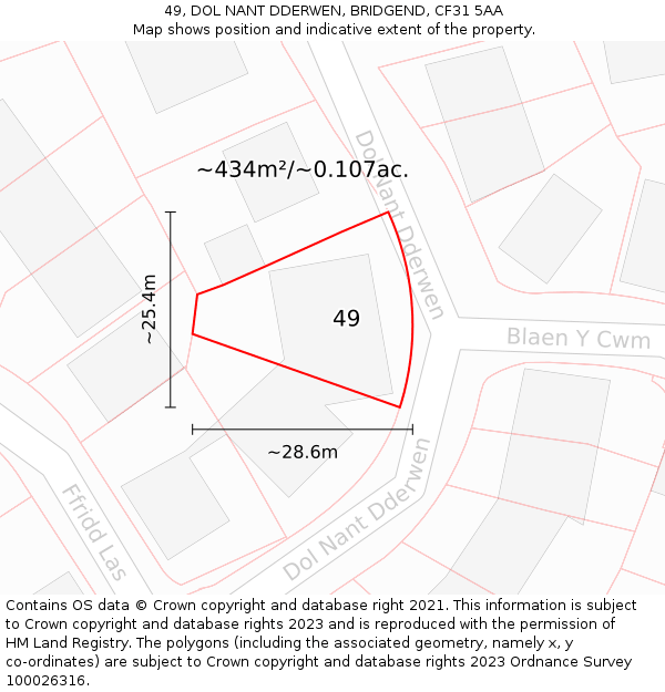 49, DOL NANT DDERWEN, BRIDGEND, CF31 5AA: Plot and title map