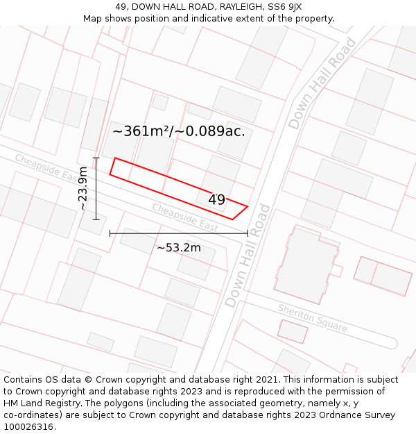49, DOWN HALL ROAD, RAYLEIGH, SS6 9JX: Plot and title map