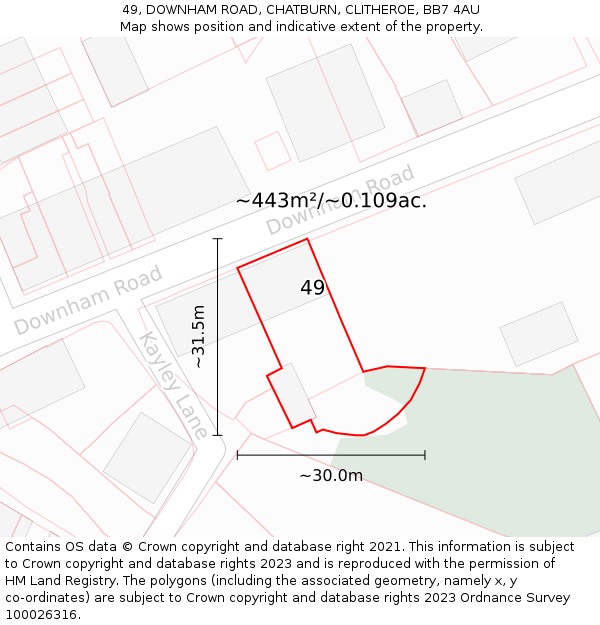 49, DOWNHAM ROAD, CHATBURN, CLITHEROE, BB7 4AU: Plot and title map