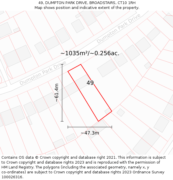 49, DUMPTON PARK DRIVE, BROADSTAIRS, CT10 1RH: Plot and title map