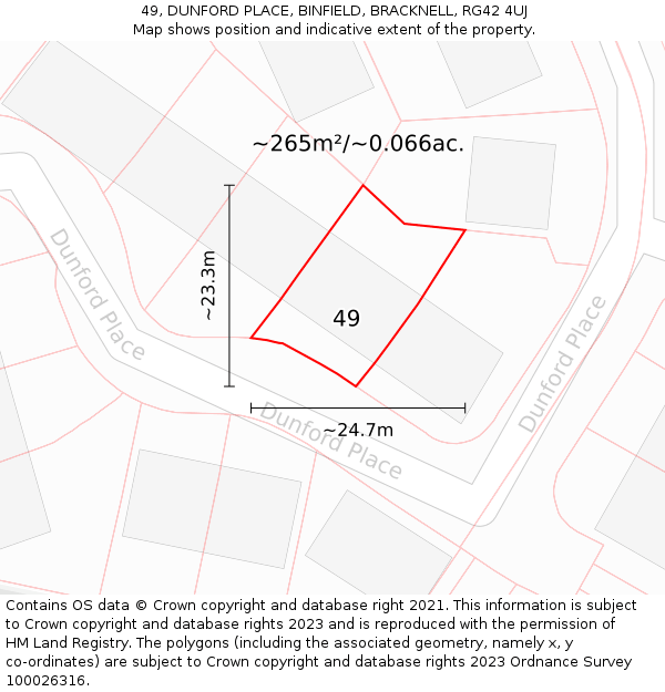 49, DUNFORD PLACE, BINFIELD, BRACKNELL, RG42 4UJ: Plot and title map