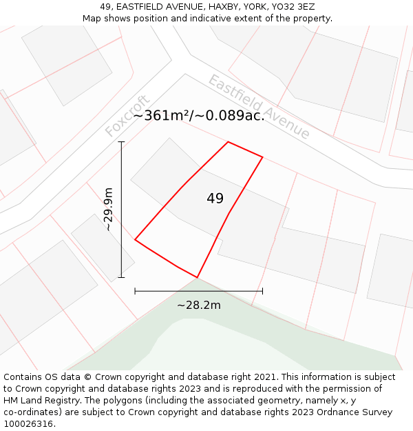 49, EASTFIELD AVENUE, HAXBY, YORK, YO32 3EZ: Plot and title map