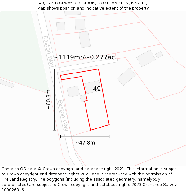 49, EASTON WAY, GRENDON, NORTHAMPTON, NN7 1JQ: Plot and title map