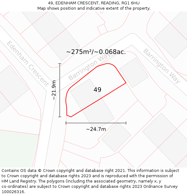 49, EDENHAM CRESCENT, READING, RG1 6HU: Plot and title map