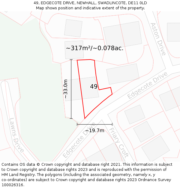 49, EDGECOTE DRIVE, NEWHALL, SWADLINCOTE, DE11 0LD: Plot and title map
