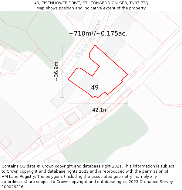49, EISENHOWER DRIVE, ST LEONARDS-ON-SEA, TN37 7TQ: Plot and title map